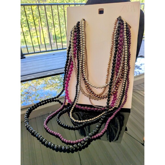 Zara Jewelry - ZARA Necklaces Women's Pack Of 2 Multi-bead Plum Silver Bronze Black Faceted NEW